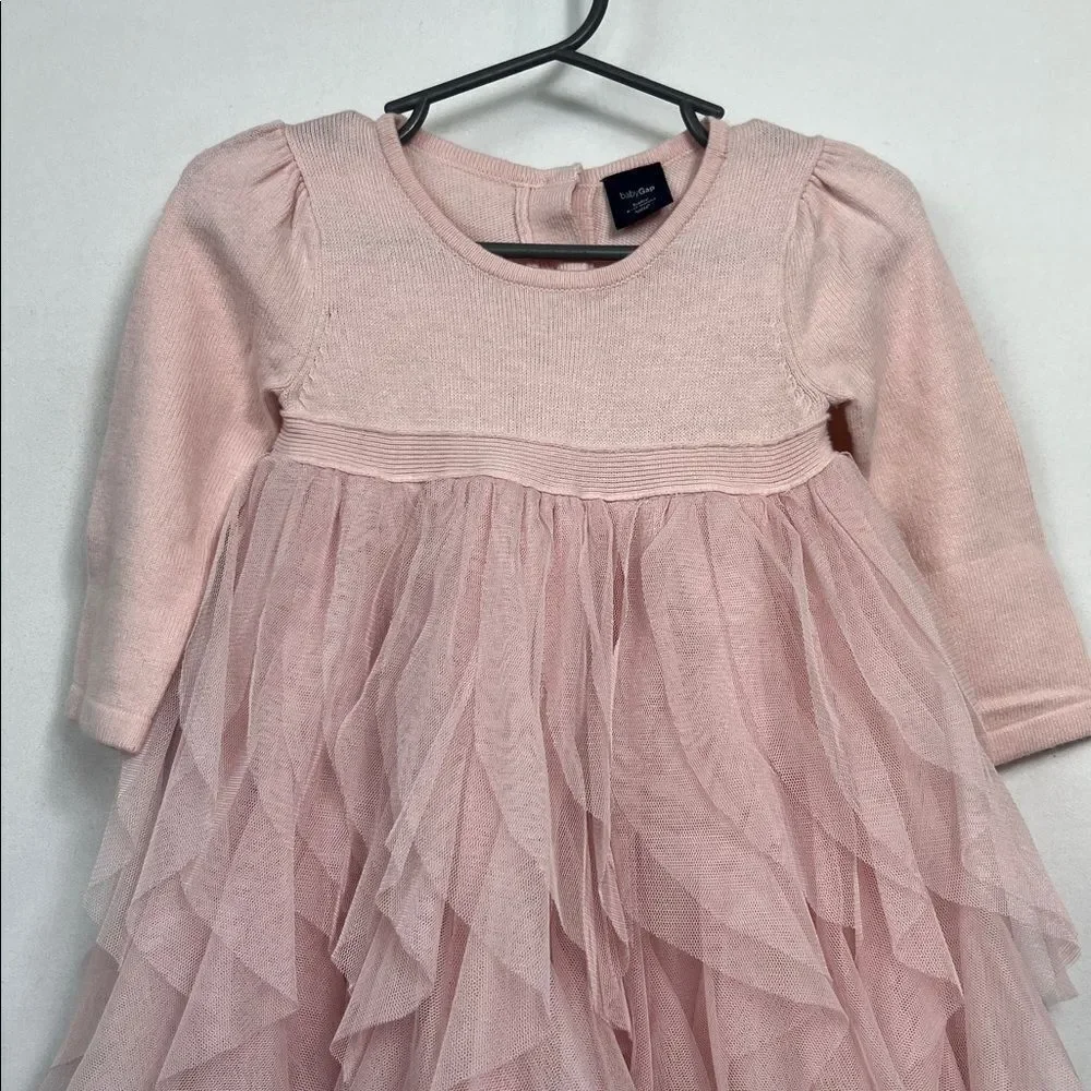 Baby Gap Pink long sleeve dress with tulle skirt size 6-12 months EUC